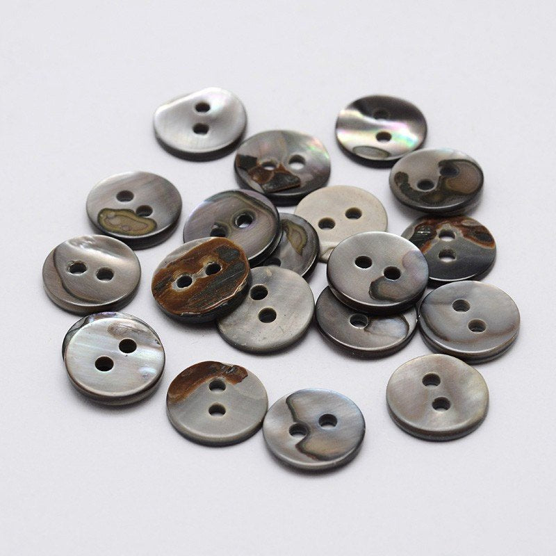 Bouton en nacre véritable 10mm - ensemble de 8 boutons gris
