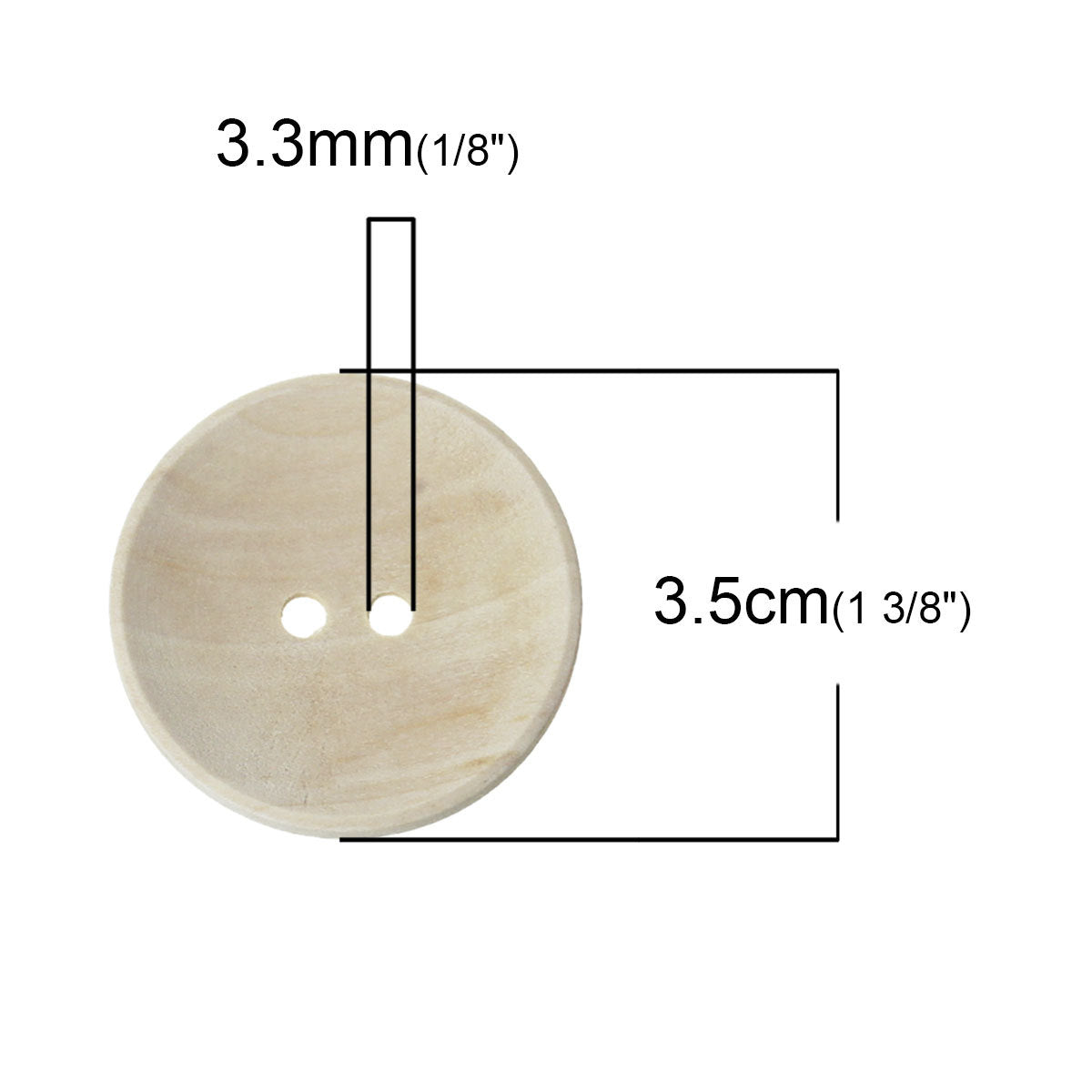 Bouton de bois brut de 20, 30, 35 ou 40mm - ensemble de 2 boutons en bois naturel